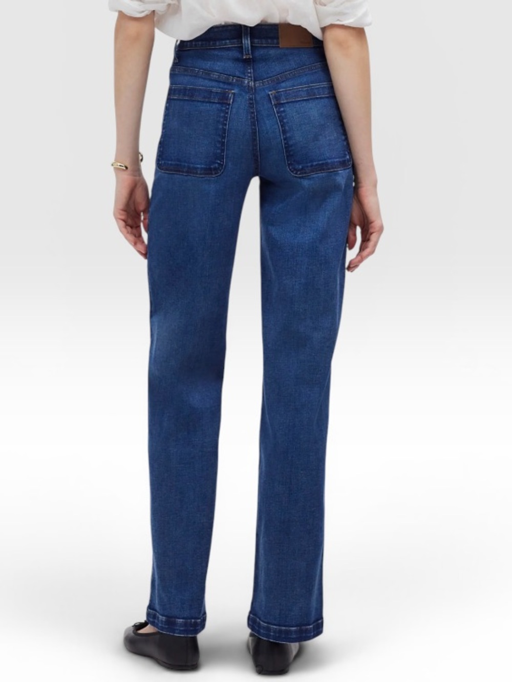 Madewell Emmet Wide Leg High Rise Dark Wash Blue Denim Patch Pockets Size 25 - Picture 4 of 13